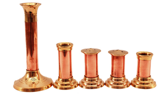 Copper salt and pepper shaker with multipurpose holding stand set — Indian Art Villa