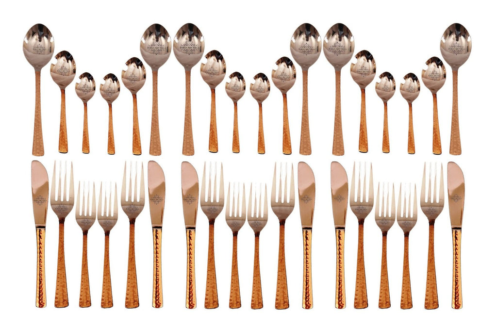 Steel Copper 18 Spoons with 12 Forks & 6 Knives 36 Pieces