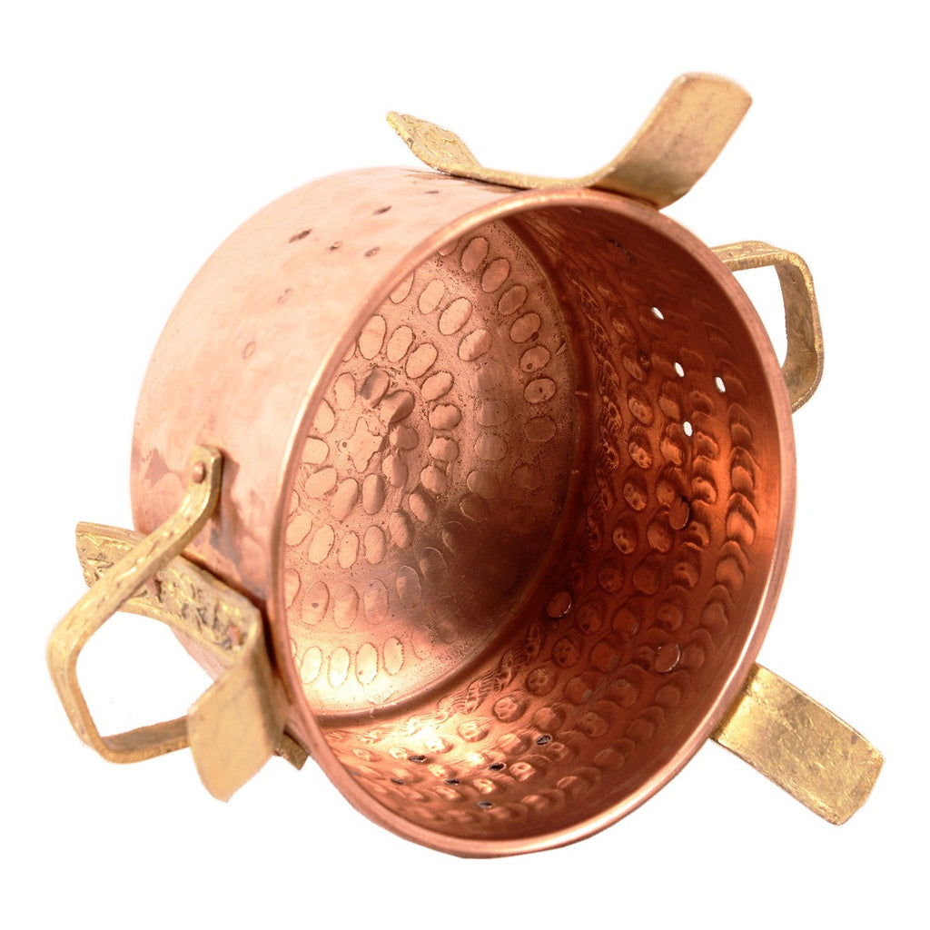Indian Art Villa Copper Food Warmer Angeethi with Brass Handle