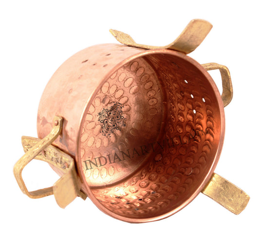 Handmade Pure Copper Food Warmer Angeethi with Brass Handle