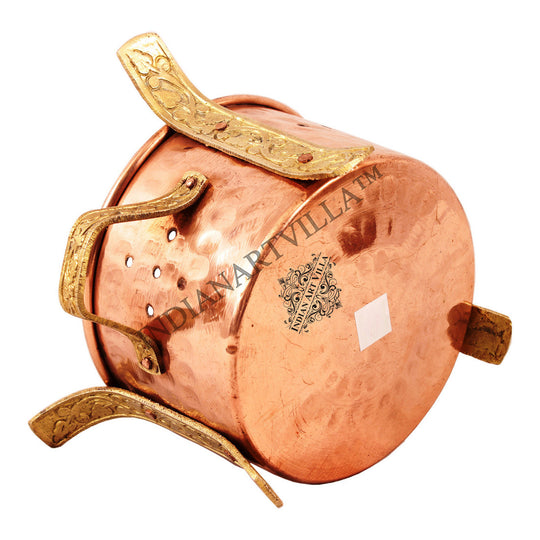 Handmade Pure Copper Food Warmer Angeethi with Brass Handle