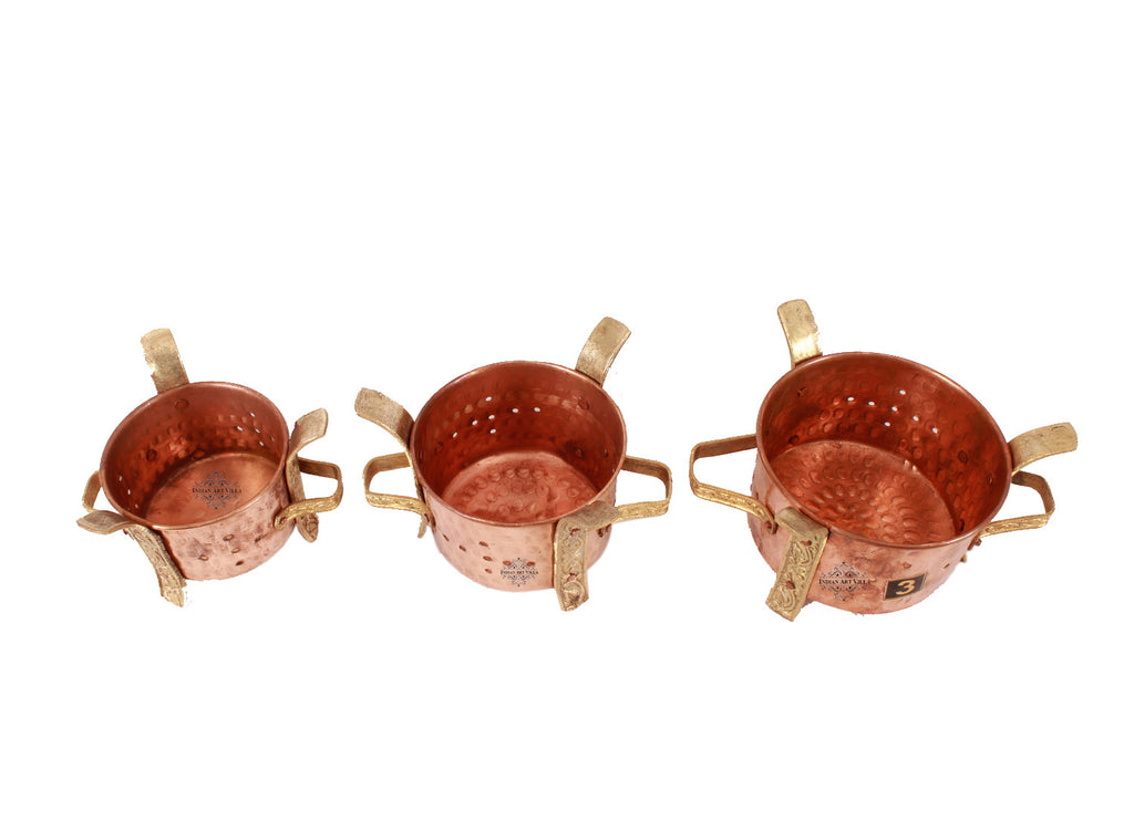 INDIAN ART VILLA Copper Set of 3 Traditionally Designed Sigdi Angeethi Food Warmer