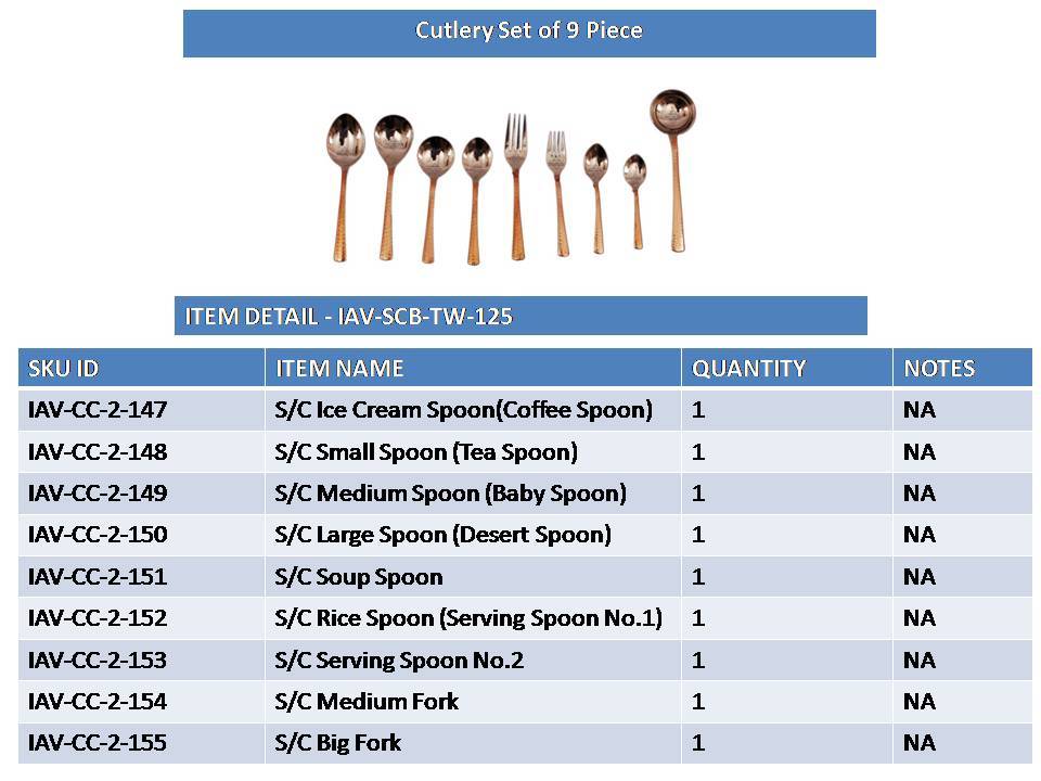 Steel Copper Designer Cutlery Set 9 Pieces