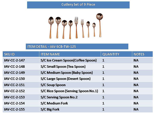 Premium Steel Copper Cutlery Set of 9 Pieces
