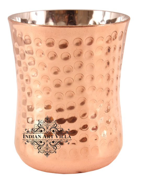 Steel Copper Hammered Design Glass Goblet 250 ML Set of