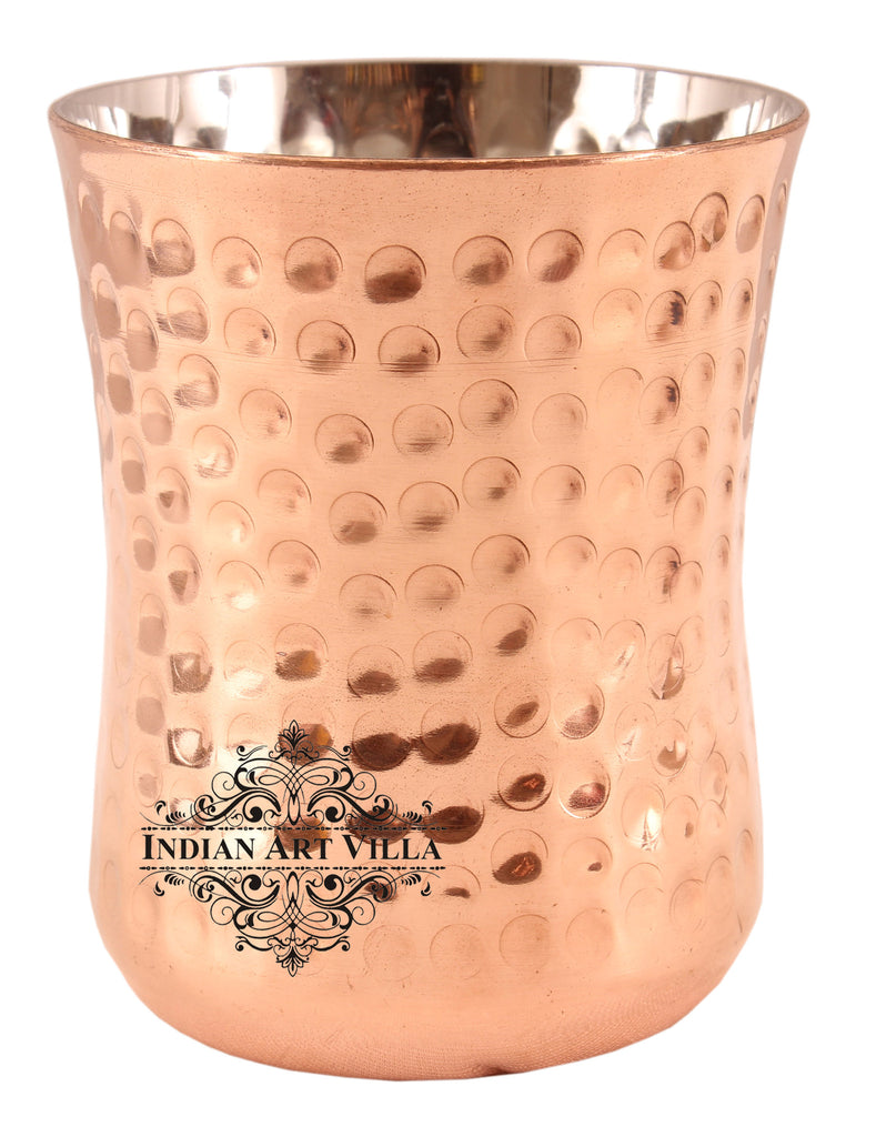 Indian Art Villa Steel Copper Hammered Design Glass Goblet 250 ML