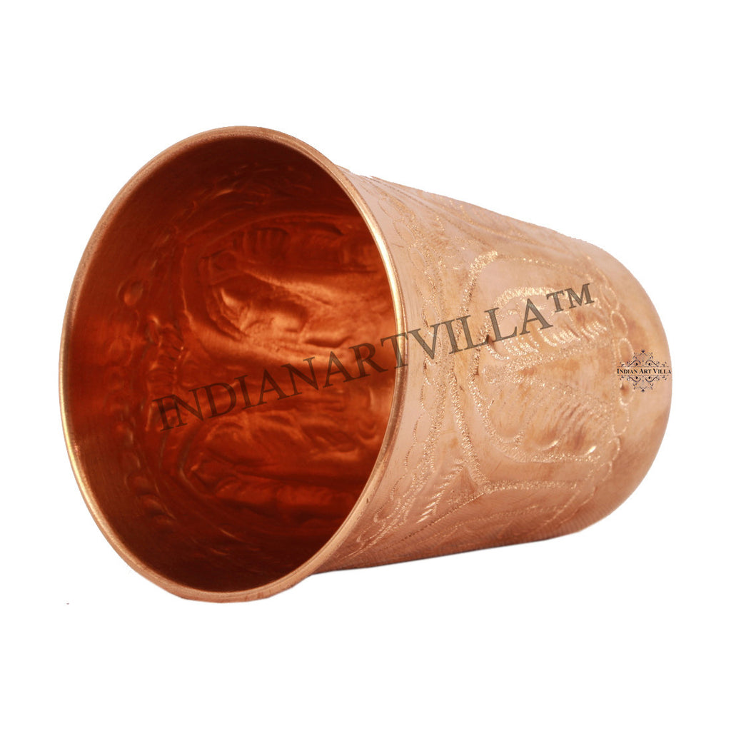 Indian Art Villa Pure Copper Regular Leaf Design Glass Tumbler 350 ML