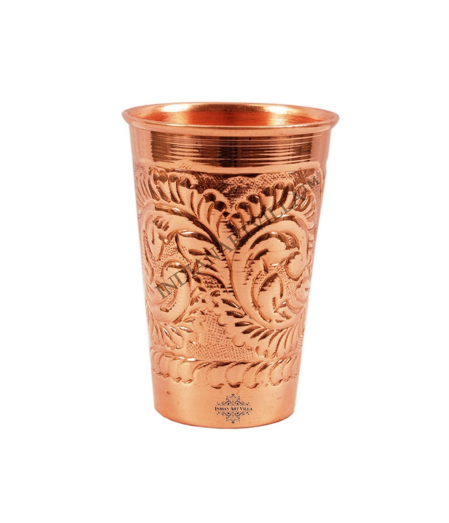 Indian Art Villa Pure Copper tumbler Glass Cup, Designer Small, 350 ML, Brown