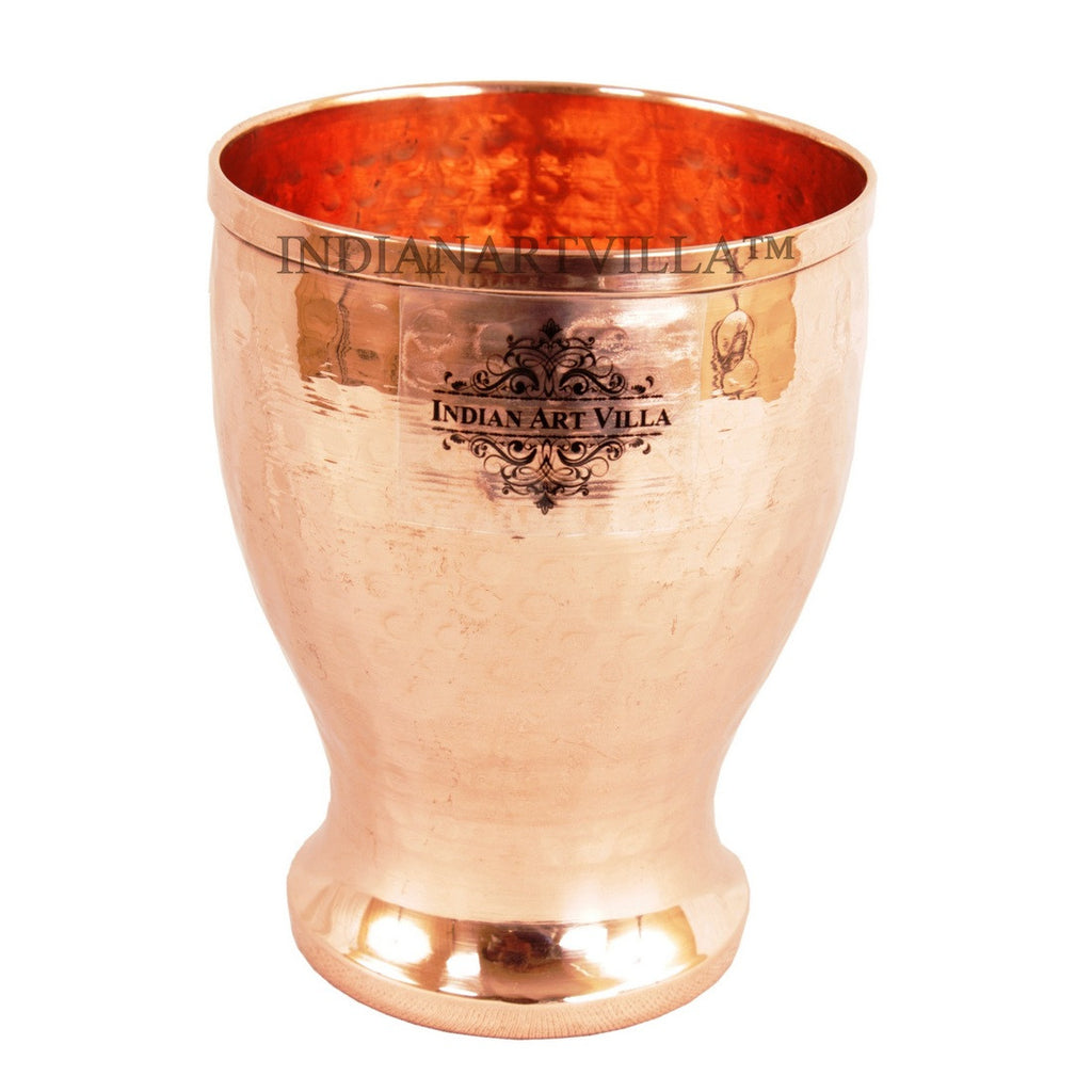 Indian Art Villa Pure Copper Hammered Design Glass Tumbler Cup 350 ML
