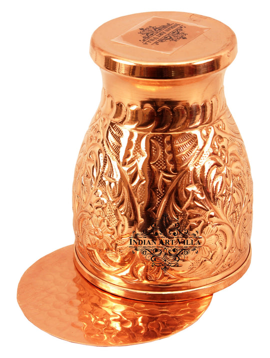 Copper flower glass with coaster lifestyle use — Indian Art Villa