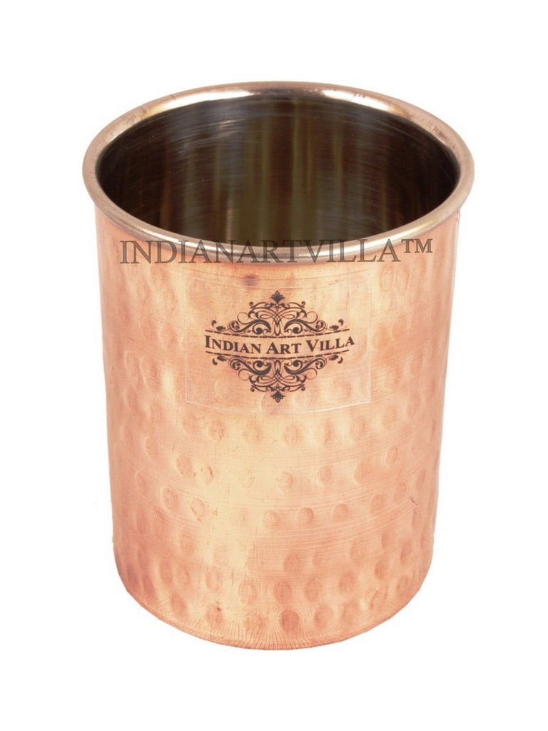 Indian Art Villa Pure Steel Copper Flat Hammered Design Glass Tumbler 300 ML