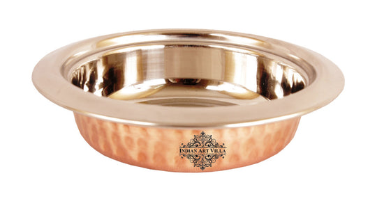 Pure steel copper hammered round entrée bowl front view — Indian Art Villa