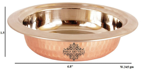 Pure steel copper entrée bowl top view hammered finish — Indian Art Villa