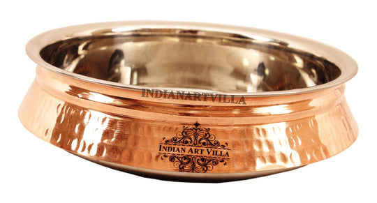 Stylish hammered copper steel handi with polished inner surface, versatile for tableware use by Indian Art Villa.