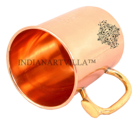 Indian Art Villa Copper Drinking Mug – Plain Design with Brass Thumb Handle, Ideal for Wellness, Office & Home Use
