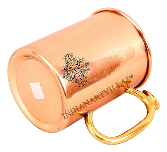 Indian Art Villa Copper Drinking Mug – Plain Design with Brass Thumb Handle, Ideal for Wellness, Office & Home Use