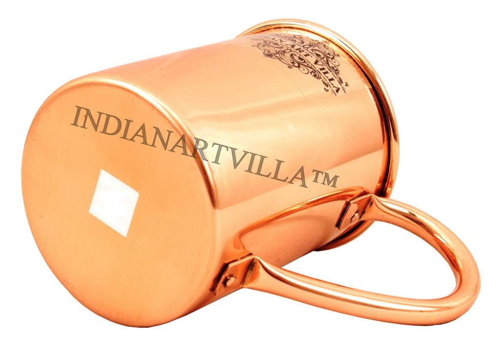 Indian Art Villa Pure Copper Straight Shaped Rolled Edge Plain Design Beer Mug - 400 ML