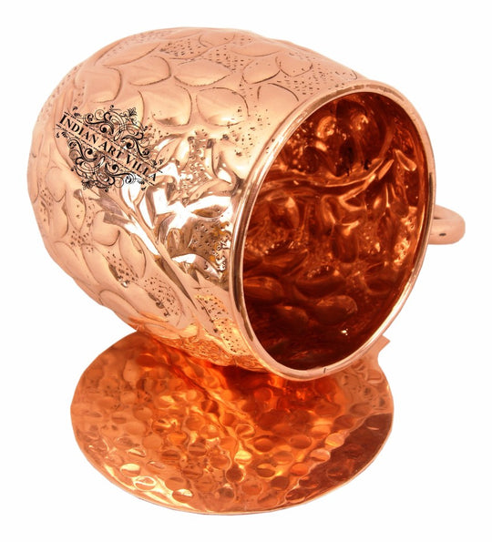 Pure Copper Flower Design Round Shape Beer Mug Cup with Coaster, 450ml