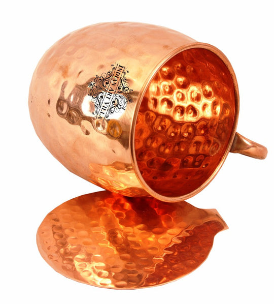 Pure Copper Hammered Design Beer Mug Cup 530 ML with Coaster