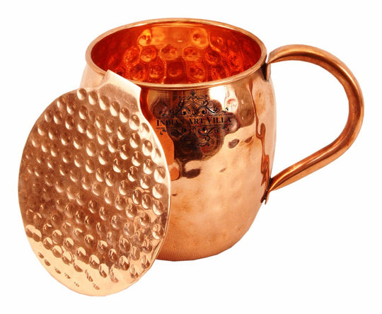 Pure Copper Hammered Design Beer Mug Cup 530 ML with Coaster