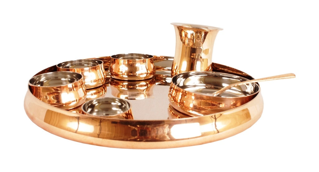 Indian Art Villa Pure Steel Copper Curved Design 8 Pieces Dinner Set