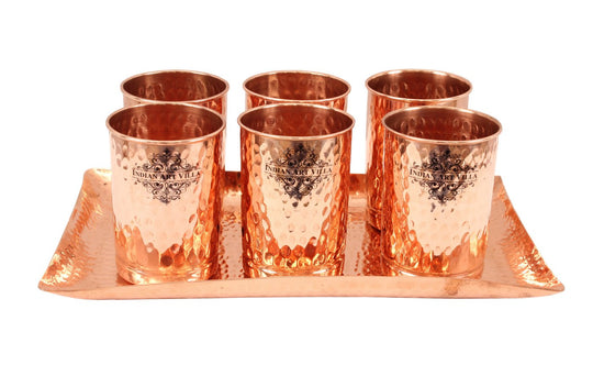 Copper Hammered Glass with 1 Rectangular Serving Tray