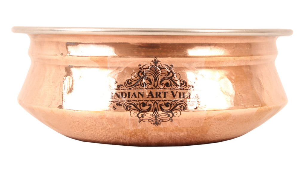 INDIAN ART VILLA Steel Copper Handi with Platter & Serving Spoon