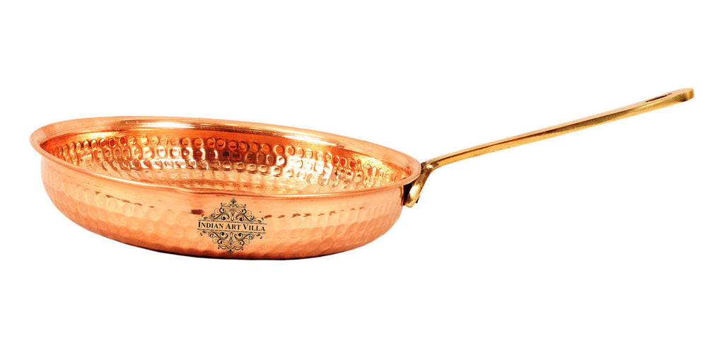 INDIAN ART VILLA Copper Serving Pan with Steel Copper Serving Spoon