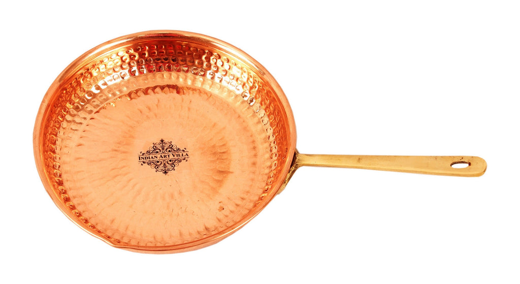 INDIAN ART VILLA Copper Serving Pan with Steel Copper Serving Spoon