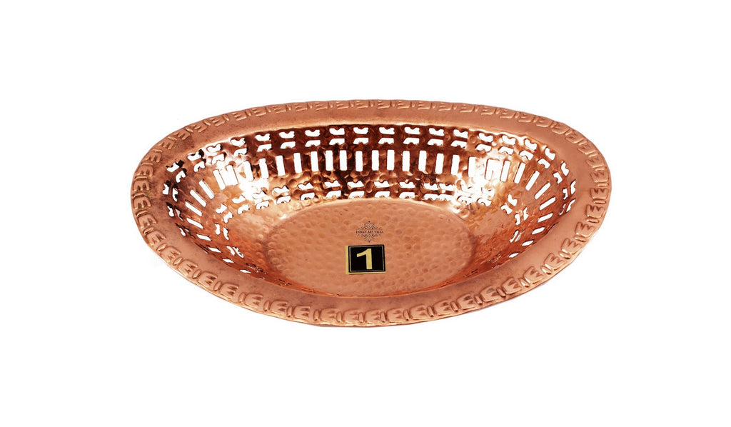 INDIAN ART VILLA Steel Copper Casserole Donga with Bread Basket