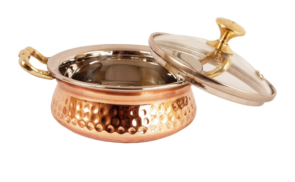 Steel Copper Set of 3 Casserole Donga with Glass Lid