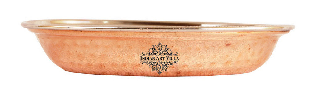 INDIAN ART VILLA Steel Copper Designer Oval Platter with Spoon