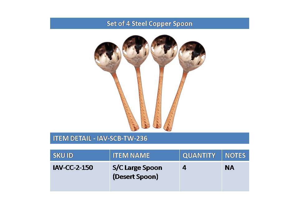 Set of 4 Steel Copper  (Desert Spoon) 7" Inch Length