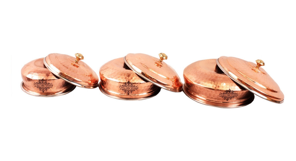 Steel Copper Set of 3 Serving Handi with Lid