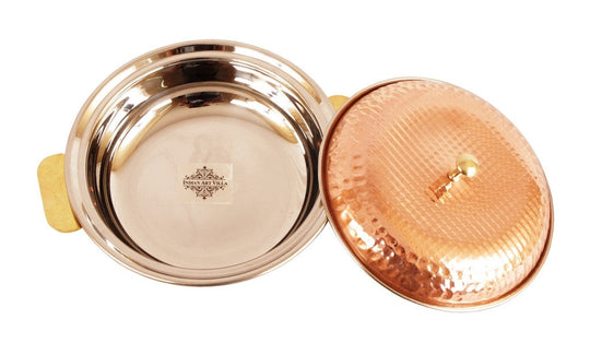 Handcrafted Pure Steel Copper Donga | Serving Pot with Lid & Spoon