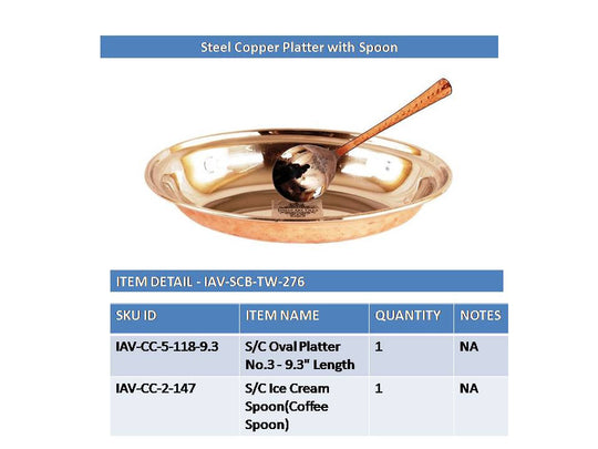 Steel Copper Oval Platter with Spoon
