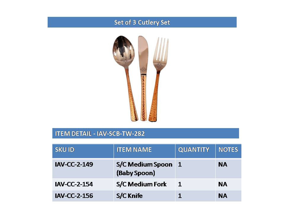 INDIAN ART VILLA Steel Copper Cutlery Set 1 Spoon|1 Fork| 1 Knife