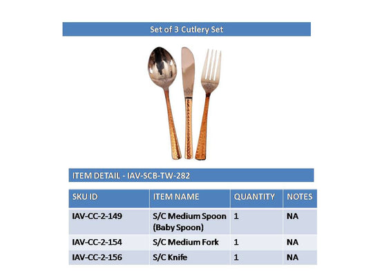 Pure Steel Copper Cutlery Set 1 Spoon|1 Fork| 1 Knife