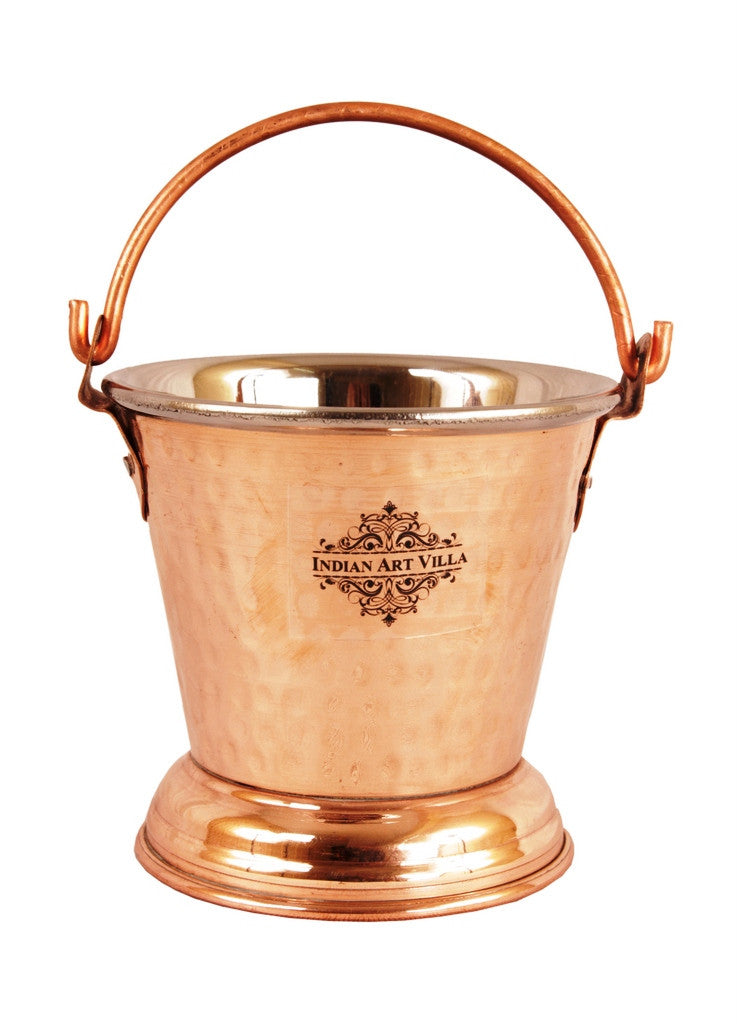 INDIAN ART VILLA Steel Copper Set of 1 Bucket|1Donga with Lid|1 Platter|1 Entrée Bowl
