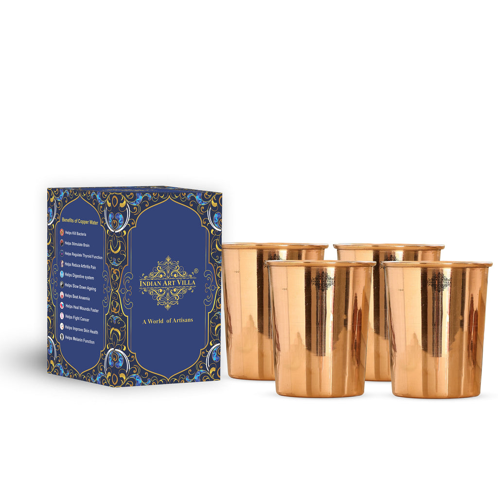 INDIAN ART VILLA Pure Copper Designer Glass, Tumbler, Drinkware, Serveware, 300ml
