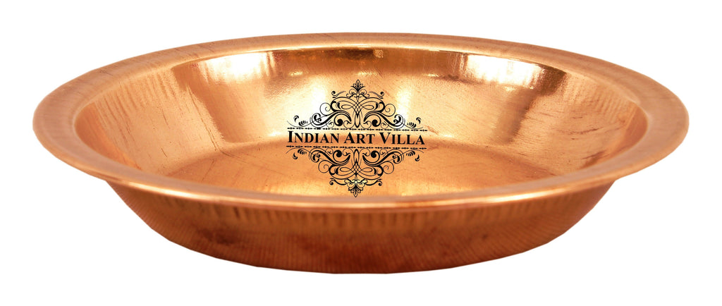 Indian Art Villa Pure Copper Plain Design Pooja Worship Thali Plate