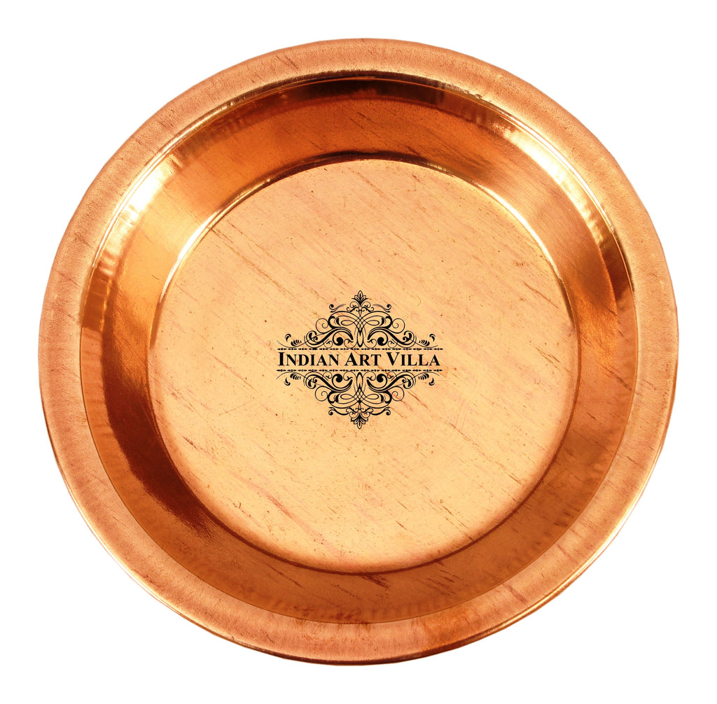 Indian Art Villa Pure Copper Plain Design Pooja Worship Thali Plate