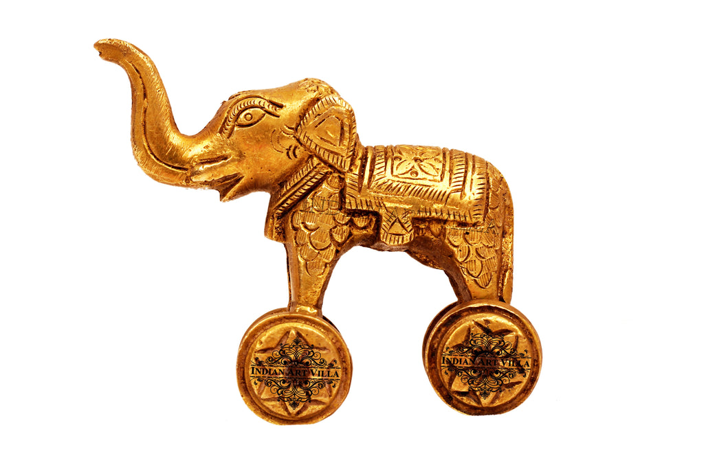 Indian Art Villa Brass Big Elephant With Wheel For Decoration Home , Height - 2 inch , Hotles, Temples, Collection, Gifts