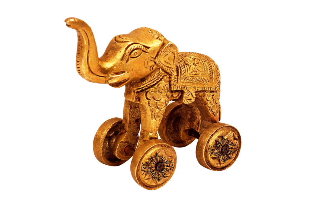 Indian Art Villa Brass Big Elephant With Wheel For Decoration Home , Height - 2 inch , Hotles, Temples, Collection, Gifts