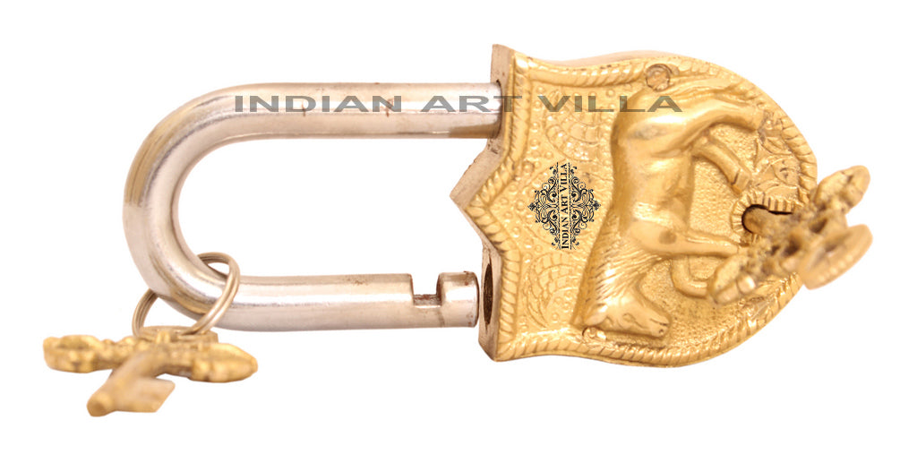 Indian Art Villa Pure Brass Horse Design Lock With 2 Key