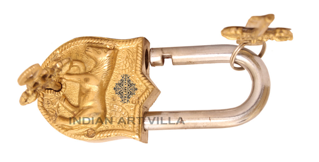 Indian Art Villa Pure Brass Horse Design Lock With 2 Key