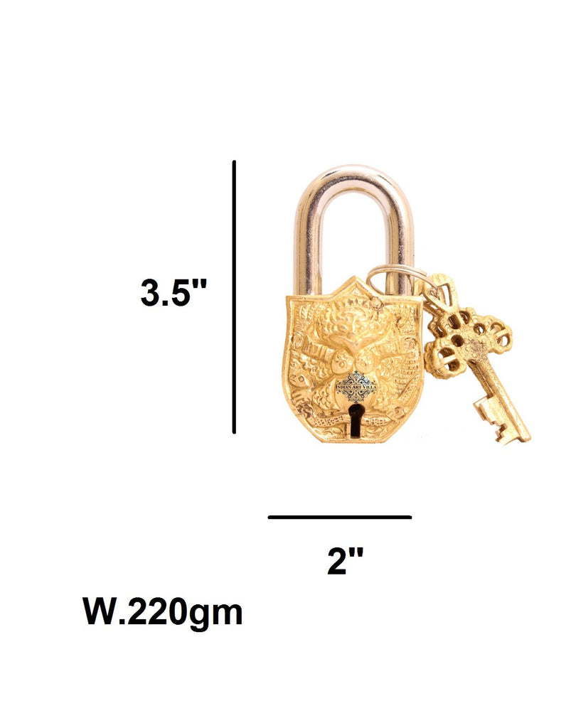 Indian Art Villa Pure Brass Small Owl Design Lock with 2 Key