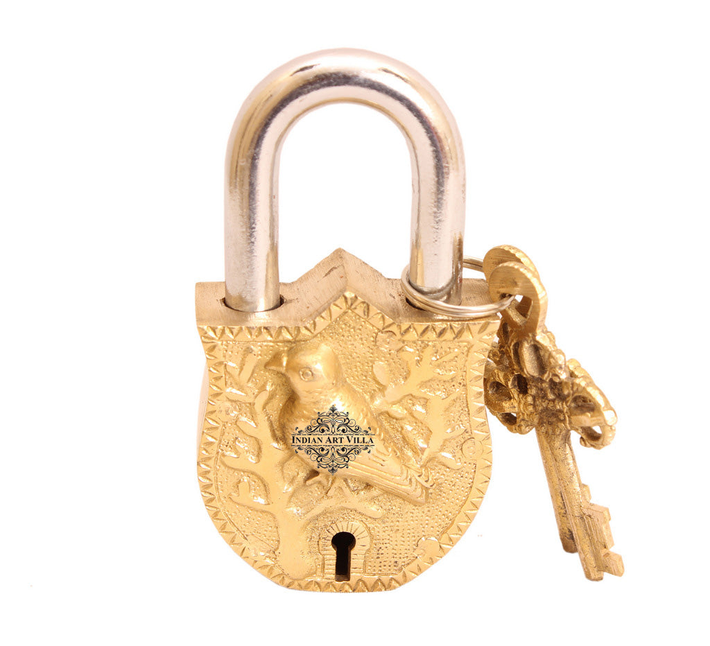 INDIAN ART VILLA Brass Sparrow Bird Design Lock with 2 Key