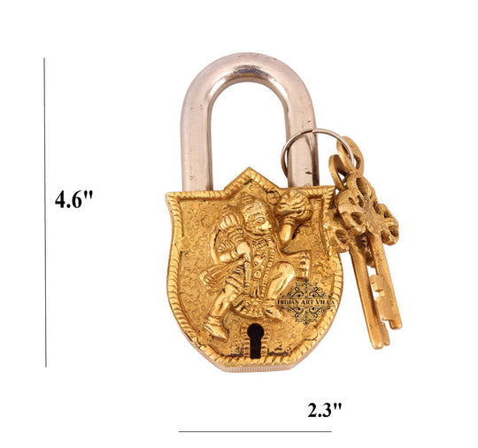 Pure brass Hanuman Ji decorative lock full view — Indian Art Villa