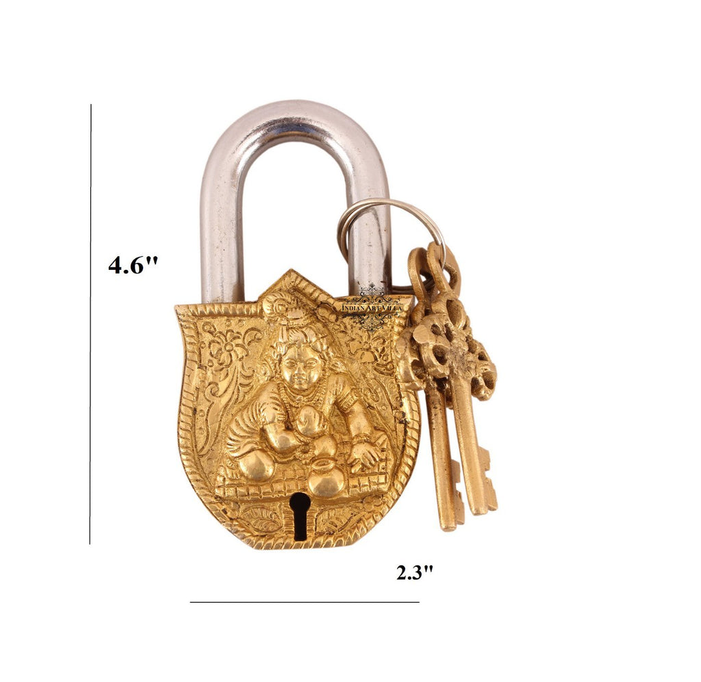 Indian Art Villa Pure Brass Laddu Gopal Ji Design Lock with 2 Key